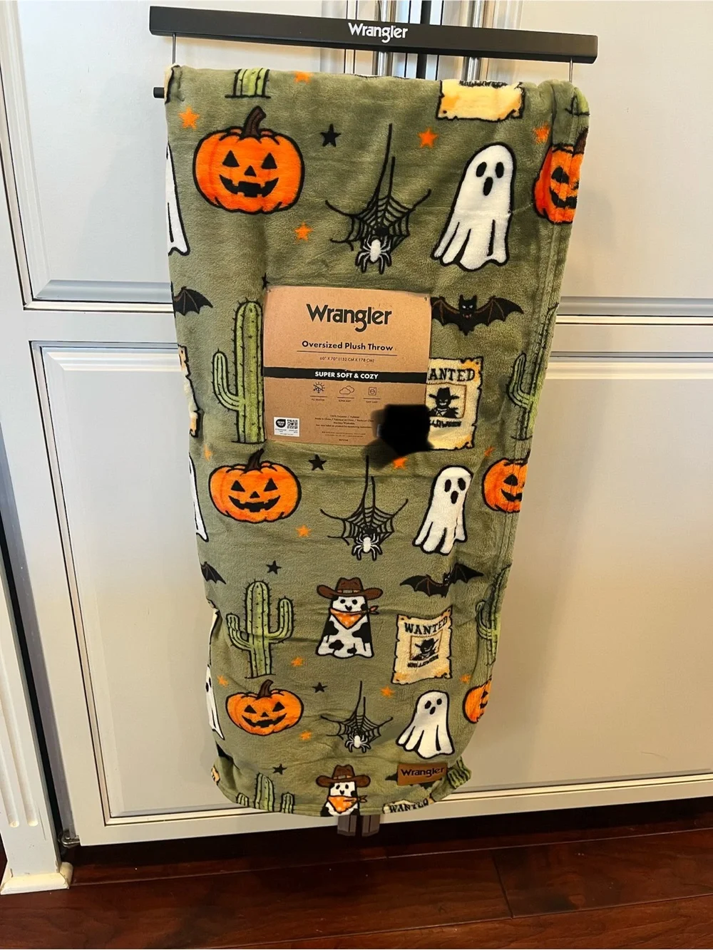 Wrangler Halloween Plush Throw Blanket Pumpkins Cactus Spider Webs Ghosts
